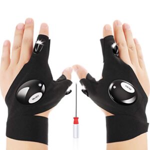 Praktische LED Taschenlampen Handschuhe in Schwarz, ideal für Angeln, Handwerksarbeiten und Outdoor-Aktivitäten, ausgestattet mit integrierten LEDs für freihändige Beleuchtung.