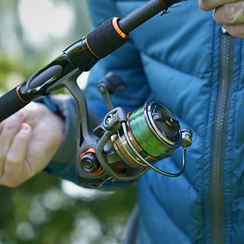 Person mit moderner Spinnrute und Rolle in der Natur, ideal für Raubfischangeln auf Hecht, Barsch, Zander und Forelle.