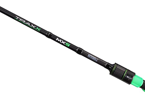 Vielseitige Mitchell TRAXX MX5 Angelruten zum Spinnen, Jiggen und Dropshot-Fischen, aus leichtem und hochempfindlichem M30 Carbon mit ergonomischem Griff und Seaguide XOG Guides in Schwarz/Neongrün, 2,1 m.