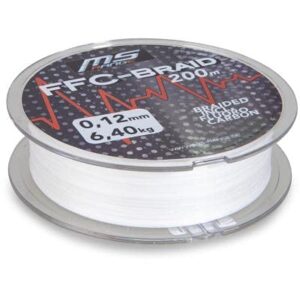 Spule mit der MS-Range FFC-Braid geflochtenen Angelschnur in Weiß, 0,09mm und 200m Länge, ideal für Angler.