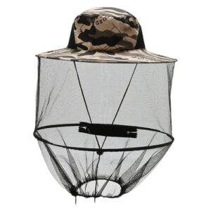 MANMEMU Mückenhut mit Moskitonetz in Beige, ideal für Outdoor-Aktivitäten wie Angeln, Imkerei und Wandern, bietet Schutz vor Insekten und Sonne.