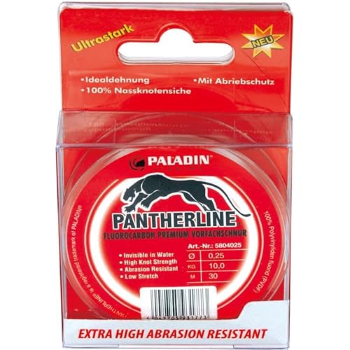 Paladin Fluorocarbon Angelschnur 30m mit 0,28mm Durchmesser und 11,5kg Tragkraft in roter Verpackung, ideal für Forelle und Barsch.