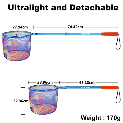 Teleskop-Angelkescher für Kinder aus Nylon-Mesh mit ergonomischem Griff und zwei Größenoptionen für ein verbessertes Angelerlebnis.