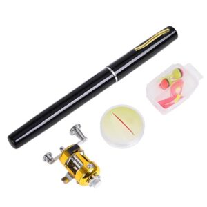 Pocket Pen Fishing Rod und Zubehör für Outdoor-Aktivitäten, inklusive kompakter Angelrute und entsprechender Angelausrüstung auf neutralem Hintergrund.