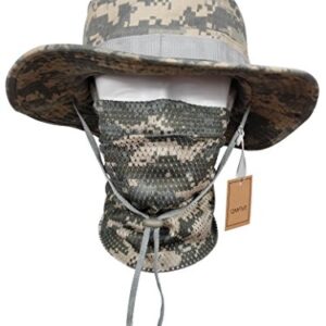 QMFIVE Taktischer Boonie Hut in A-ACU Camouflage-Design mit elastischem Band und passender Maske für Outdoor-Aktivitäten