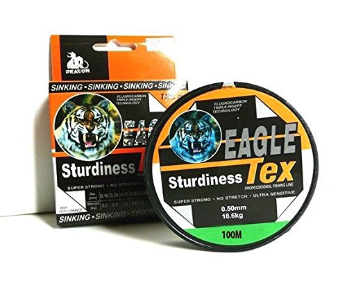 Hochwertige Fluorocarbon Angelschnur mit 100m Länge, 0.50mm Durchmesser und 18kg Tragkraft ideal für professionelle und Hobbyangler.