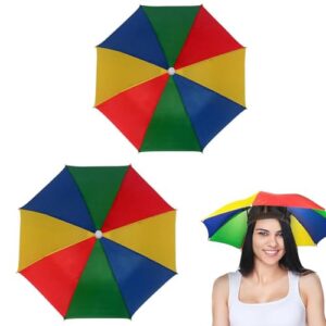 Bunter Regenschirmhut mit Regenbogen-Design, perfekt für Outdoor-Aktivitäten und Schutz vor Regen. Ideal für Angeln, Camping und Gartenarbeit.
