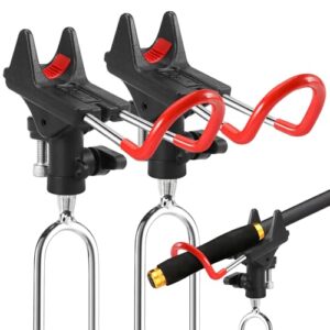 Zwei stabile Rutenhalter aus rostfreiem Edelstahl zur sicheren Positionierung von Angelruten, ideal für den Einsatz am Wasserrand oder auf dem Boot.