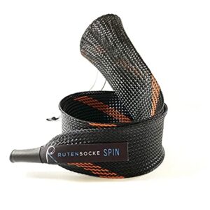 Rutensocke Zweiteiler Spinn L in Schwarz-Orange, 90 cm lang, für optimale Schutzeigenschaften von Angelruten bis 2,7 m Länge, mit integrierter Klemme für sicheren Halt.