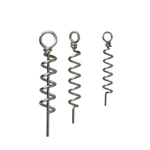 Drei spiralförmige Korkschrauben aus Metall in unterschiedlichen Größen, geeignet für das Anbringen von Gummifischen beim Hecht-, Zander- und Barschangeln.