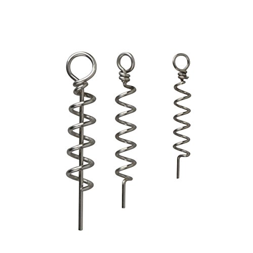 Drei spiralförmige Korkschrauben aus Metall in unterschiedlichen Größen, geeignet für das Anbringen von Gummifischen beim Hecht-, Zander- und Barschangeln.