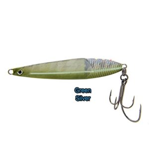 Savage Gear Seeker ISP Meerforellenblinker in Green Silver, 9,8 cm lang und 23 g schwer, ideal zum Angeln auf Meerforellen und Hornhechte.