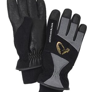 Savage Gear Thermo Pro Handschuhe in Grau und Schwarz, ideal für kaltes Wetter und Outdoor-Aktivitäten mit rutschfester Handfläche und wasser- und winddichter Oberfläche.