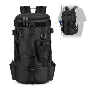 Senprity Angelrucksack mit Rutenhalter, ideal für Outdooraktivitäten wie Angeln, Campen, Wandern und Radfahren. Robustes Design mit geräumigen Taschen und ergonomischem Rücken.