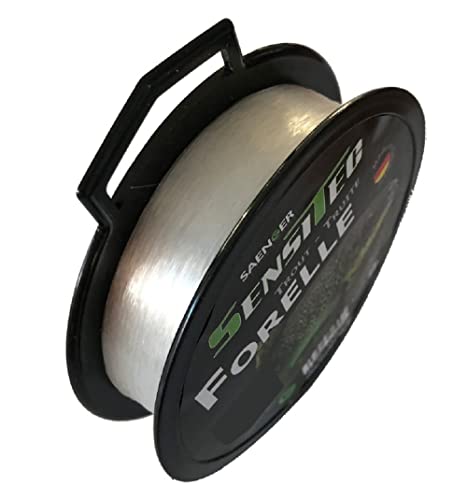 Spule mit Sensitec monofiler Angelschnur aus Nylon, 400m, 0,25 mm Durchmesser, ideal für das Forellenangeln. Transparent, mit glatter Oberfläche für optimales Wurfverhalten.