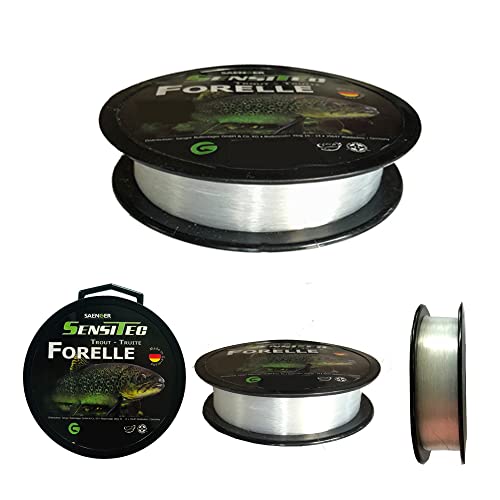 Sensitec monofilie Angelschnur aus Nylon in transparenter Farbe, 400m für Forellenangeln, mit hochwertiger Knotenfestigkeit und Abriebfestigkeit.