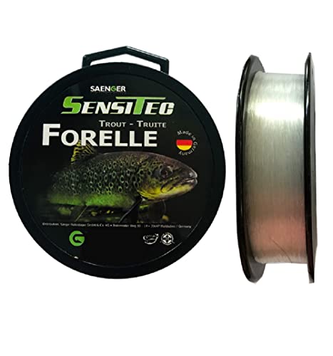 Spule von Sensitec monofilie Angelschnur aus Nylon für das Angeln auf Forellen, 400m, Durchmesser 0,25mm, mit hoher Knotenfestigkeit und Abriebfestigkeit.