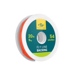 SF geflochtene Fliegenfischen Backing Line Angelschnur in leuchtendem Orange auf spool mit 9 kg Tragkraft und 50 m Länge, ideal für Forellen- und Barschangeln.