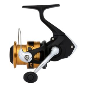 SHIMANO FX 2000 FC FX Angelrolle mit modernem Design in Schwarz und Gold, ideal für passionierte Angler.
