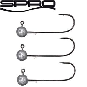 Drei Spro Round Jighead HD Jighaken mit Bleikugel, ideal für das Gummifischangeln auf Raubfische wie Zander und Hecht.