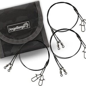 Angel-Berger Stahlvorfachsortiment mit Tasche, bestehend aus sechs robusten 7x7 Stahlvorfächern in drei Tragkraftvarianten für erfolgreichen Einsatz beim Angeln.