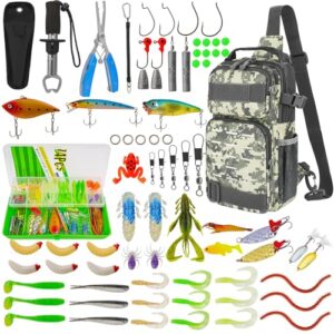 79-teiliges Angeltaschen Set mit wasserdichtem Rucksack, Angelzangen, Ködern und Zubehör für Angler