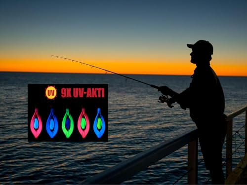 Twist Spoons Forelle UV-Aktiv Köderset für erfolgreiches Forellenangeln mit innovativer Druckwellen-Technologie und attraktiven Farben, dargestellt in einem stimmungsvollen Anglerszenario bei Sonnenuntergang.