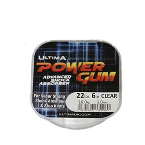 Ultima High Power Gum - transparentes Gummi mit 1.00mm Durchmesser und 22lb Tragkraft, ideal für Angelstopps und Knoten, in robustem und funktionalem Design.
