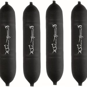 Set von vier schwarzen Unterwasserposen mit verschiedenen Gewichten für Angler, ideal für verschiedene Angeltechniken und Gewässerbedingungen.