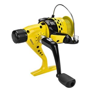 VGEBY1 Baitcast Angelrolle in leuchtendem Gelb mit robuster und aerodynamischer Bauweise, ideal für Süß- und Salzwasser-Angeln, ausgestattet mit ergonomischer Handkurbel und gefedertem Bügel für perfekten Schnurabwurf.