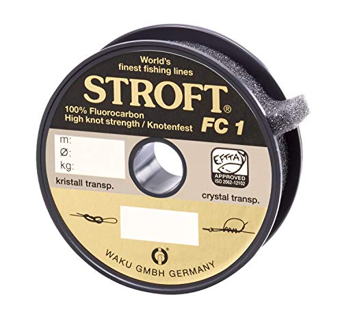 WAKU Schnur STROFT FC1 Fluorocarbon 100m, 0,200mm Durchmesser mit 3,6kg Tragkraft, ideal für Angeln, transparente Farbe für bessere Tarnung im Wasser.