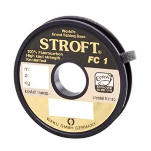 WAKU STROFT FC1 Fluorocarbon Schnur in einer schwarzen Spule, perfekt für Angler, 25m Länge und 0,200mm Durchmesser mit 3,6kg Tragkraft.