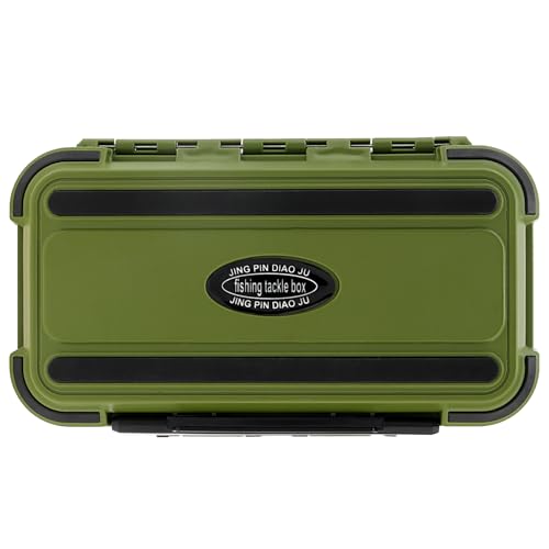 Wasserdichte Angelausrüstungsbox in Olivgrün mit 24 Fächern, ideal für die Aufbewahrung von Angelzubehör und -geräten.