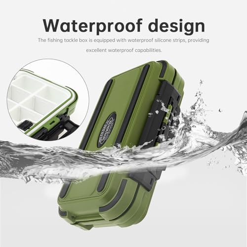 Wasserdichte Angelausrüstungsbox mit 24 Fächern in Olivgrün, ideal zur Aufbewahrung von Angelzubehör. Die Box bietet ein durchdachtes Fächersystem und eine stabile Bauweise für den Outdoor-Einsatz.