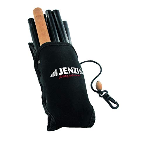 JENZI Watstock 1,5m 7-teilig für Angler, transportable Angelausrüstung im schwarzen Stoffbeutel mit Karabiner