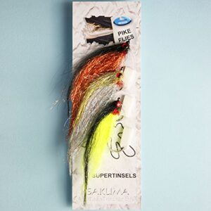 X-Version Fly Fliegenset: Pike Fly II Set mit verschiedenen Fliegen für das Hechtangeln, präsentiert auf einer Verpackung in ansprechendem Design.