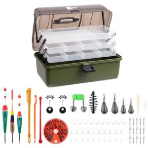 Zite Fishing Angelkoffer mit umfangreichem Zubehör, inklusive Posen, Bleien, Haken und Futterkorb, perfekt organisiert für Angelausflüge.