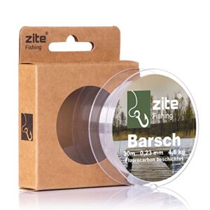 Zite Fishing Fluorocarbon Vorfach-Schnur für Barsch Angeln, 0,23mm Durchmesser und 30m Länge, ideal für Spinnfischen.