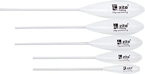 Set von fünf schwimmenden Sbirolinos für das Forellenangeln, erhältlich in unterschiedlichen Gewichtsklassen von 5g bis 25g, perfekt für verschiedene Angeltechniken.