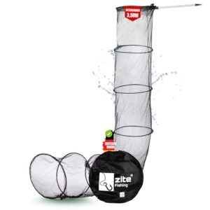 Zite Fishing Setzkescher 3,50m lang mit 45cm Durchmesser, robuster Erdspeer und praktische Tragetasche für Angler, ideal zum Fangen und Sichern von Fischen.