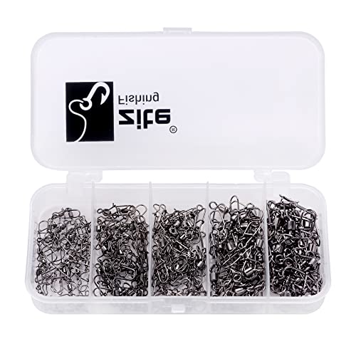 Zite Fishing Sicherheits-Wirbel-Set mit 150 hochwertigen Sicherheitswirbeln in einer transparenten Kunststoffbox, unterteilt in fünf Fächer, ideal für Angler.