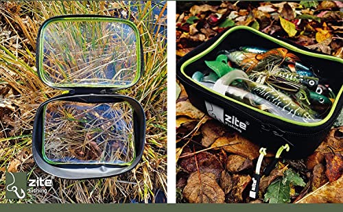Zite Fishing Window Bag Angeltaschen Set mit gefüllten Ködertaschen in der Natur, ideal für Raubfischangeln, wasserdicht und praktisch organisiert.