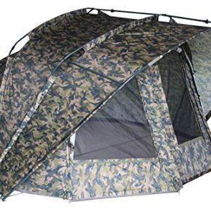 MK Angelsport Fort Knox 2.0 Camou Angelzelt für 1-2 Personen mit Camouflage-Design und Innenraumhöhe von 165 cm, ideal für Angeln und Outdoor-Aktivitäten.