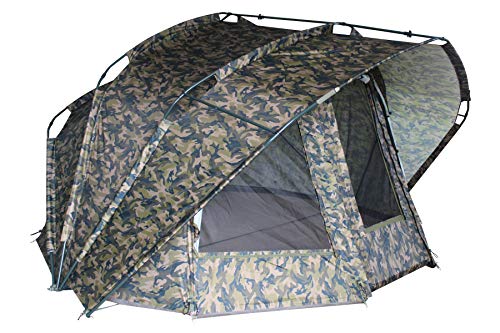 MK Angelsport Fort Knox 2.0 Camou Angelzelt für 1-2 Personen mit Camouflage-Design und Innenraumhöhe von 165 cm, ideal für Angeln und Outdoor-Aktivitäten.