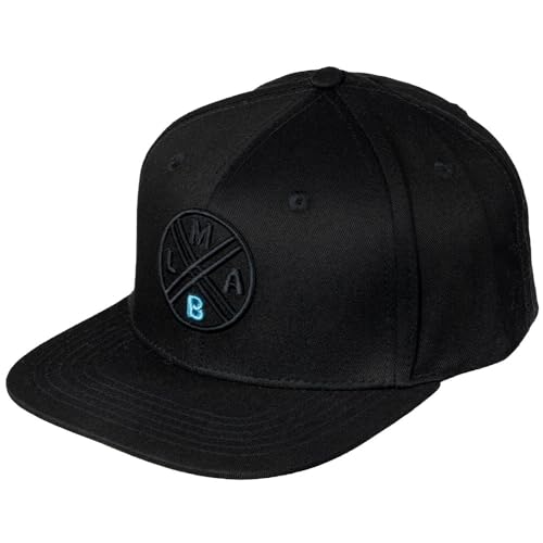 Schwarze Snapback Cap für Angler mit modernem Design und robustem Stoff, ideal für Angeln und Freizeitaktivitäten.