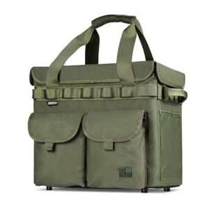 Faltbare Aufbewahrungsbox in militärischem Olivgrün für Outdoor-Aktivitäten, ideal als Camping-, Angeltasche oder Kofferraum Organizer mit Tragegriffen.