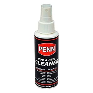 Penn Ruten und Rollenreiniger in einer praktischen Sprayflasche mit funktionalem Design, ideal für die Reinigung von Angelausrüstung.