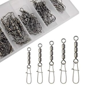 Kemfish 50 Teile Dreifach-Wirbel Set Forellen Angeln Sbirolino 5 Größen Inklusive Box - Angelschnur, Wirbel, Vorfacher