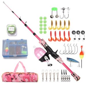 Doorslay Angelset für Kinder mit Teleskop-Angelrute, Spin-Reel-Rolle und Köder-Set, perfektes Geschenk für kleine Angler