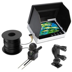 Unterwasserkamera mit 5 Zoll IPS Display und Infrarot-Nachtsicht für effektives Angeln in Gewässern wie Flüssen, Seen oder Booten. Wasserdichte Konstruktion und hohe Auflösung.